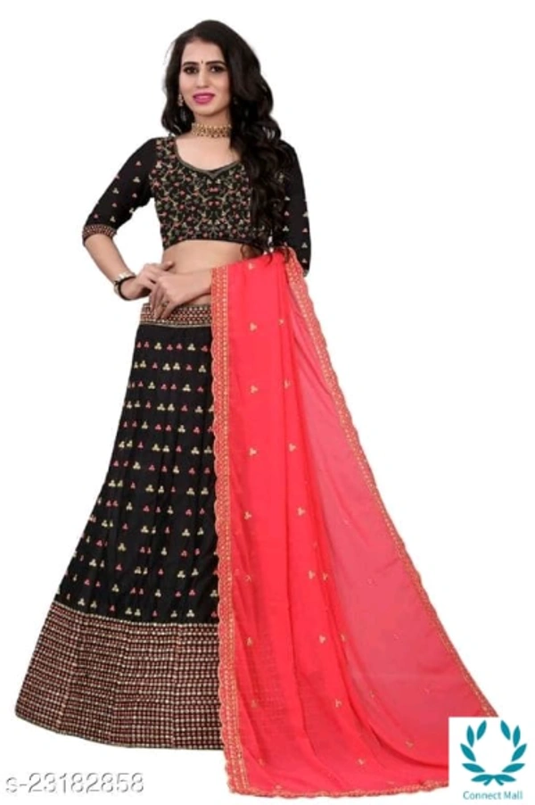 Beautiful Semi Stitched Lehenga Choli - Free Size, Black ,Red, Satain Dupatta Fabric : Net, Embroidered, Multipack :1